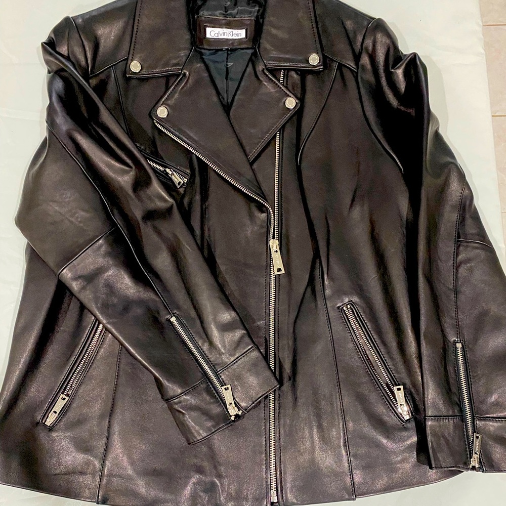Calvin Klein Designer  Women’s Black Genuine Leather Moto Jacket - Worn Once.